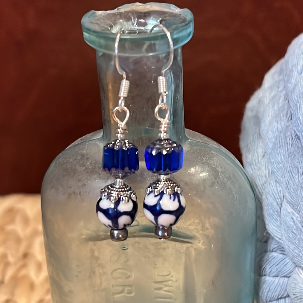 Delft Glass Vintage Look Drop Earrings